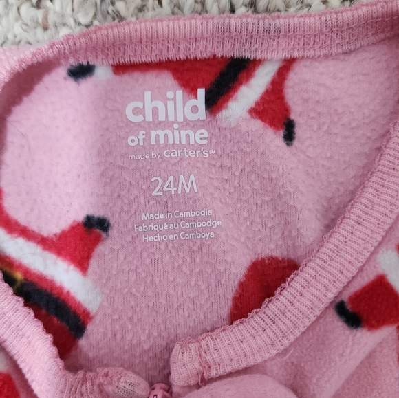 Carters Girls Pink Santa Claus One Piece Footed Pajamas - Picture 5 of 5